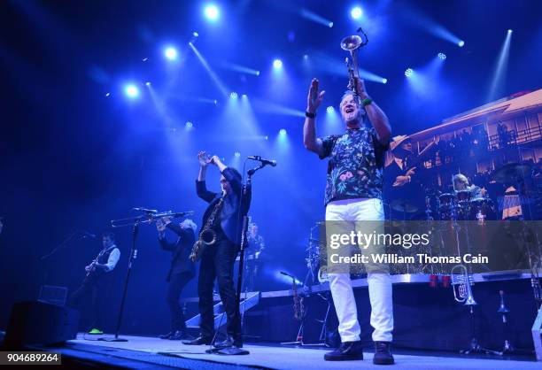 From left, Keith Howland, Nick Lane, Ray Herrmann and Lee Loughnane of the rock band Chicago at Xcite Center at Parx Casino on January 13, 2018 in...