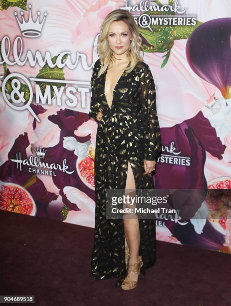 Emilie Ullerup arrives to the Hallmark Channel and Hallmark Movies and Mysteries Winter 2018 TCA Press Tour held at Tournament House on January 13,...