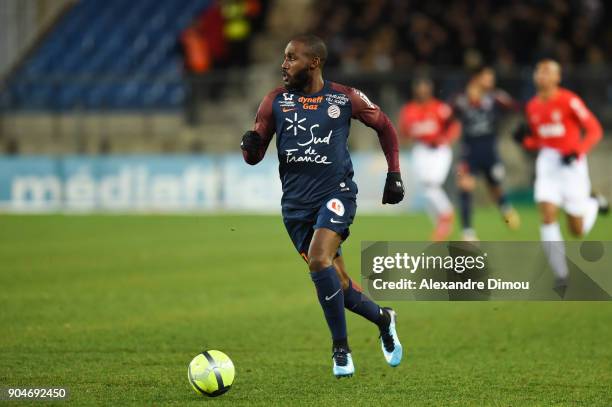 Giovanni Sio of Montpellier during the Ligue 1 match between Montpellier and Monaco at Stade de la Mosson on January 13, 2018 in Montpellier, France.