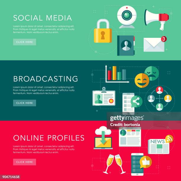 social-media-flaches design-web-banner setzen - video chat stock-grafiken, -clipart, -cartoons und -symbole