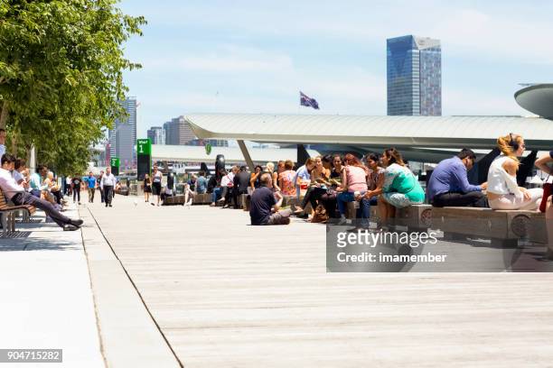 lunch brake at barangaroo, background with copy space - barangaroo stock pictures, royalty-free photos & images