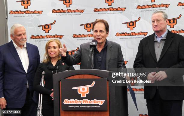 Hall of Fame member and former Philadelphia Flyer Bernie Parent, City of Philadelphia representative Sheila Hess, Ed Snider Youth Hockey Foundation...