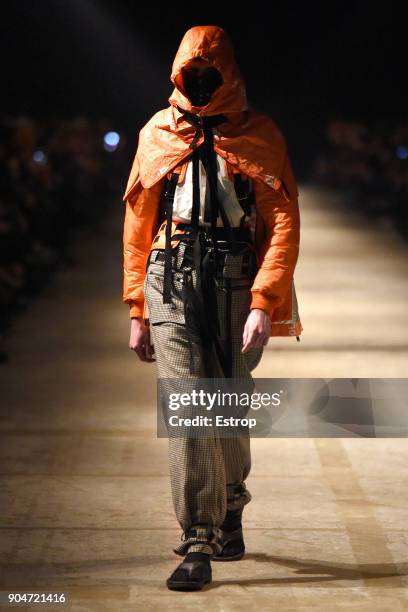 Model walks the runway at the UNDERCOVER + TAKAHIROMIYASHITA TheSoloist. Show during the 93. Pitti Immagine Uomo at Fortezza Da Basso on January 11,...