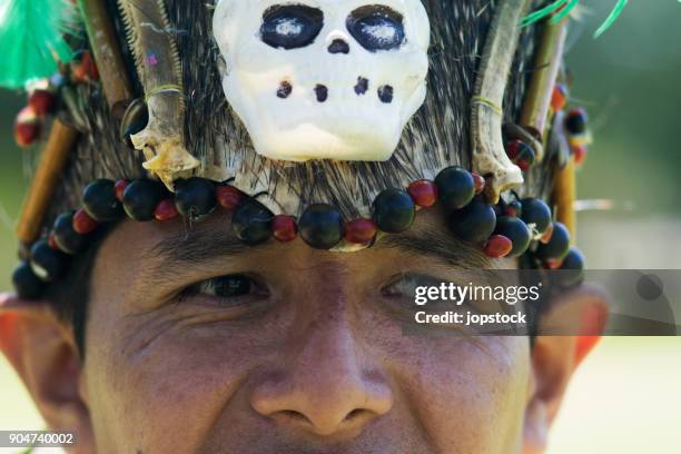 man wearing traditional peruvian clothing - tribal dancing stock pictures, royalty-free photos & images