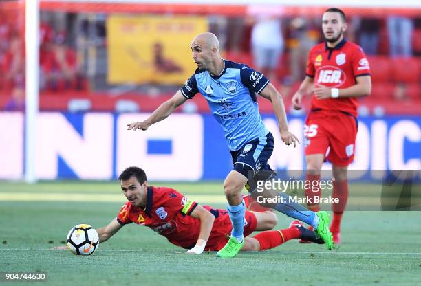 Adrian Mierzejewski of Sydney FC during the round 16 A-League match between Adelaide United and Sydney FC at Coopers Stadium on January 14, 2018 in...