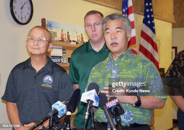 Hawaii Gov. David Ige speaks to reporters in Honolulu on Jan. 13 after a false alert about an incoming ballistic missile was sent out to residents...