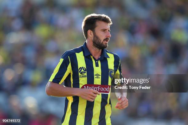 Antony Golec of the Mariners during the round 16 A-League match between the Central Coast Mariners and Melbourne City at Central Coast Stadium on...