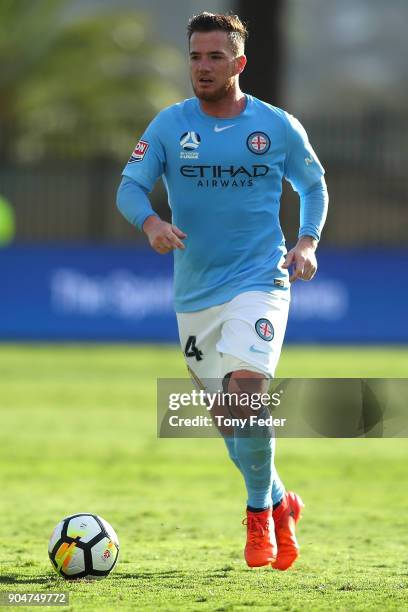 Ross McCormack of City in action during the round 16 A-League match between the Central Coast Mariners and Melbourne City at Central Coast Stadium on...