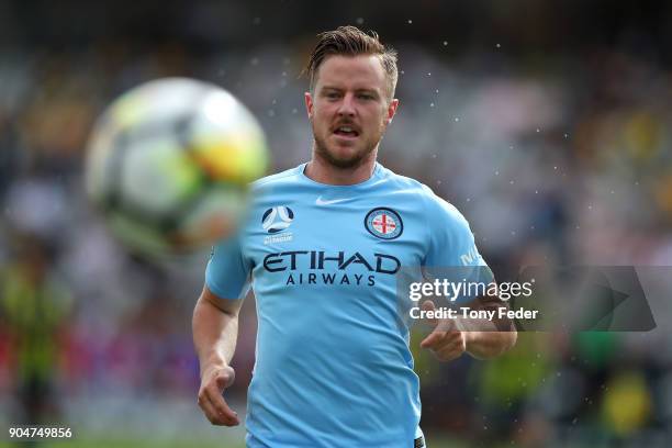 Scott Jamieson of City during the round 16 A-League match between the Central Coast Mariners and Melbourne City at Central Coast Stadium on January...