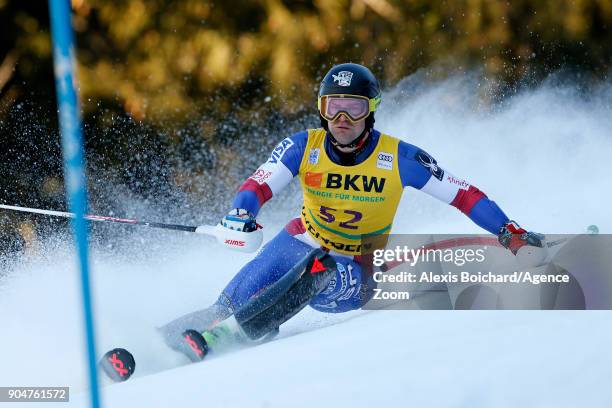 Nolan Kasper of USA competes during the Audi FIS Alpine Ski World Cup Men's Slalom on January 14, 2018 in Wengen, Switzerland.