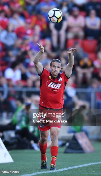 Michael Marrone of Adelaide United during the round 16 A-League match between Adelaide United and Sydney FC at Coopers Stadium on January 14, 2018 in...