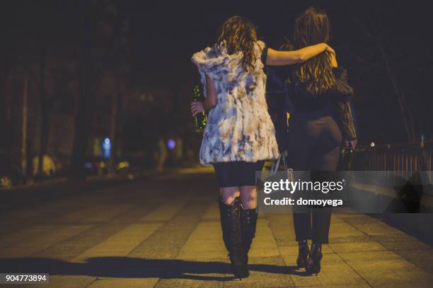 best friends having fun night out in the city - leaving party stock pictures, royalty-free photos & images