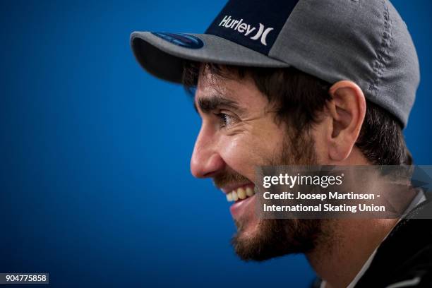 Thibaut Fauconnet of France warms up during day three of the European Short Track Speed Skating Championships at EnergieVerbund Arena on January 14,...