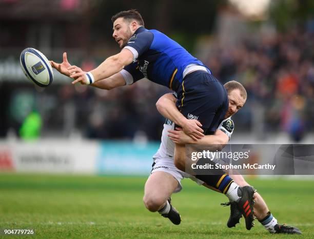 Dublin , Ireland - 14 January 2018; Robbie Henshaw of Leinster is tackled by Nick Grigg of Glasgow Warriors during the European Rugby Champions Cup...