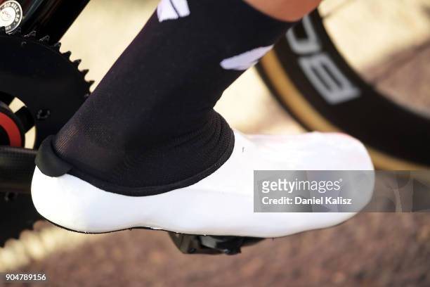 The shoes of Adam Hansen of Australia and Lotto Soudal are pictured during the People's Choice Classic which is part of the 2018 Tour Down Under on...