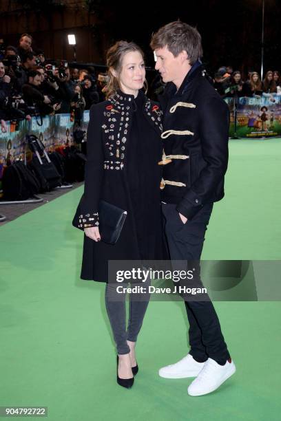 Eddie Redmayne and Hannah Bagshawe attend the 'Early Man' World Premiere held at BFI IMAX on January 14, 2018 in London, England.