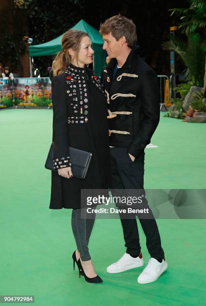 Hannah Bagshawe and Edward Redmayne attend the World Premiere of "Early Man" at BFI IMAX on January 14, 2018 in London, England.