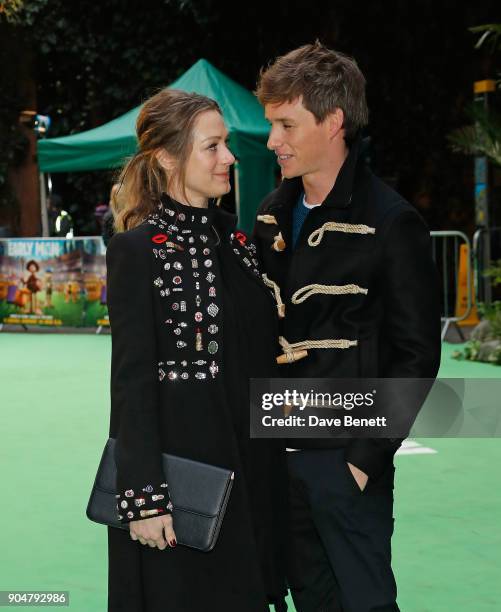 Hannah Bagshawe and Edward Redmayne attend the World Premiere of "Early Man" at BFI IMAX on January 14, 2018 in London, England.