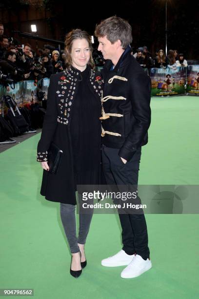 Eddie Redmayne and Hannah Bagshawe attend the 'Early Man' World Premiere held at BFI IMAX on January 14, 2018 in London, England.