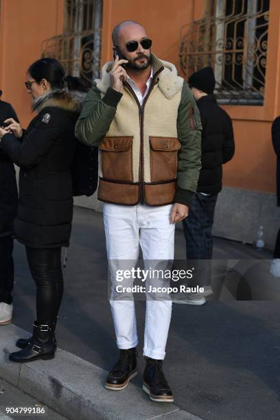 Milan Vukmirovic arrives at the Dsquared2 show during Milan Men's Fashion Week Fall/Winter 2018/19 on January 14, 2018 in Milan, Italy.