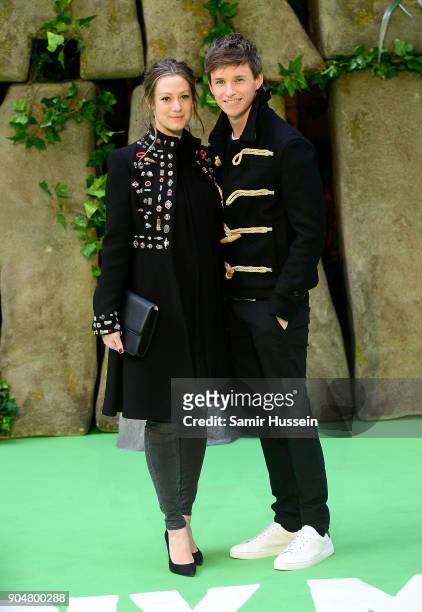 Hannah Bagshawe and Eddie Redmayne attend the 'Early Man' World Premiere held at BFI IMAX on January 14, 2018 in London, England.