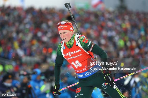 Franziska Hildebrand of Germany competes at the women's 12,5 km mass start competition during the IBU Biathlon World Cup at Chiemgau Arena on January...