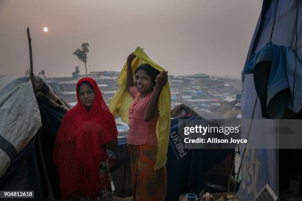 Rohingya refugees are seen in Balukhali camp on January 14, 2018 in Cox's Bazar, Bangladesh. Over 650,000 Rohingya have crossed the border to...