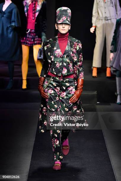 Model walks the runway at the Daks show during Milan Men's Fashion Week Fall/Winter 2018/19 on January 14, 2018 in Milan, Italy.