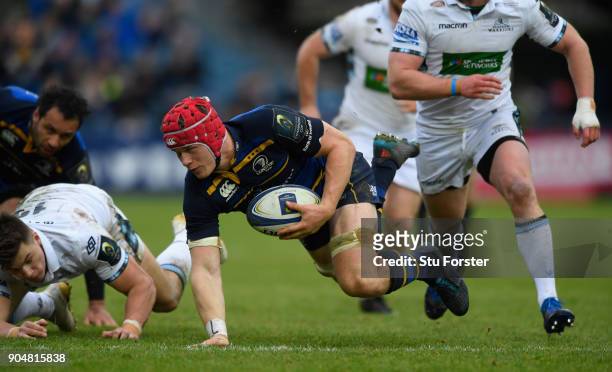 Leinster player Josh Van der Flier in action during the European Rugby Champions Cup match between Leinster Rugby and Glasgow Warriors at RDS Arena...