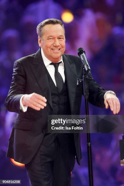 German singer Roland Kaiser performs at the 'Schlagerchampions - Das grosse Fest der Besten' TV Show at Velodrom on January 13, 2018 in Berlin,...