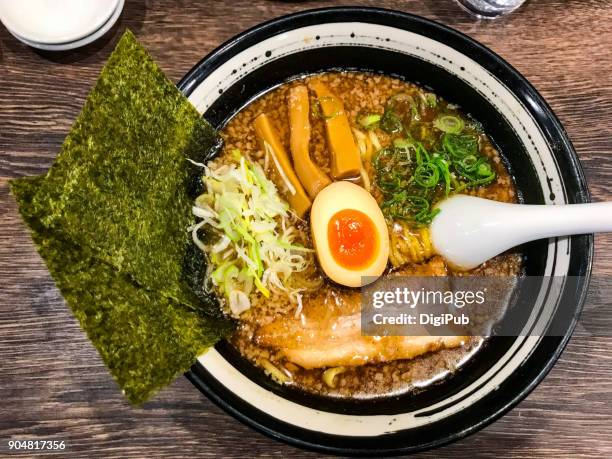 kotteri soup ramen served in bowl on table - yōshoku stock pictures, royalty-free photos & images