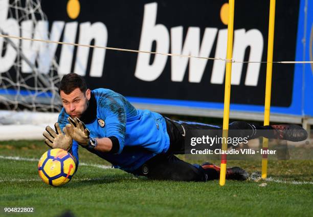 Daniele Padelli of FC Internazionale in action during the FC Internazionale training session at Suning Training Center at Appiano Gentile on January...