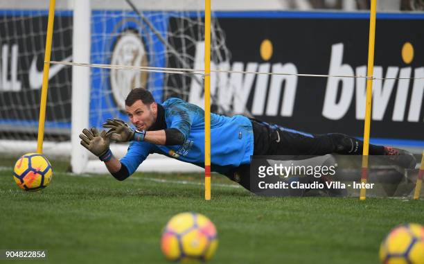 Daniele Padelli of FC Internazionale in action during the FC Internazionale training session at Suning Training Center at Appiano Gentile on January...