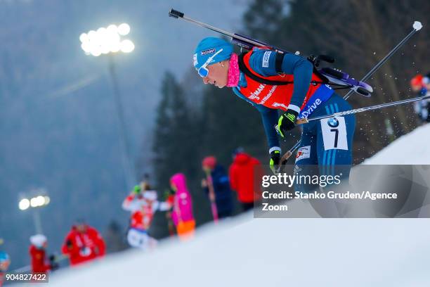 Vita Semerenko of Ukraine in action during the IBU Biathlon World Cup Men's and Women's Mass Start on January 14, 2018 in Ruhpolding, Germany.