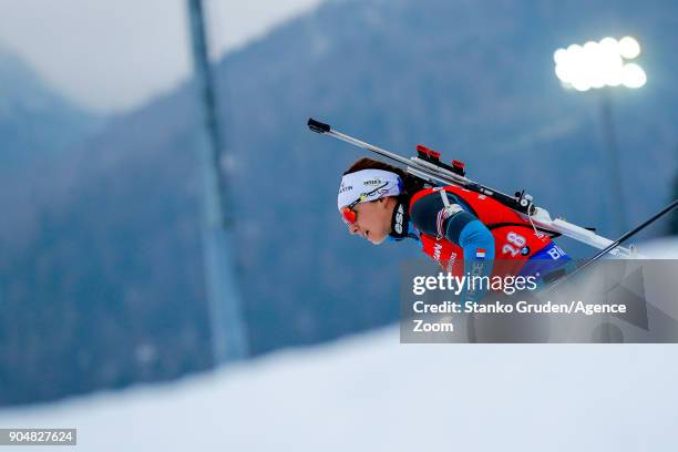 Anais Chevalier of France in action during the IBU Biathlon World Cup Men's and Women's Mass Start on January 14, 2018 in Ruhpolding, Germany.