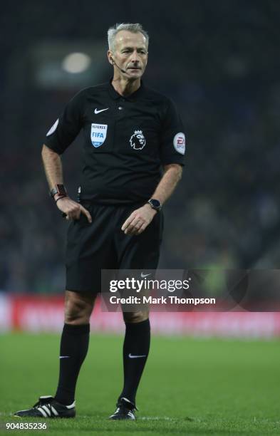 Referee Martin Atkinson in action during the Premier League match between West Bromwich Albion and Brighton and Hove Albion at The Hawthorns on...