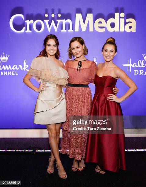 Actresses Bailee Madison, Natasha Bure and Alexa PenaVega attend Hallmark Channel and Hallmark Movies and Mysteries Winter 2018 TCA Press Tour at...