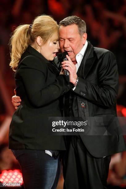 German singer Roland Kaiser and Irish singer Maite Kelly perform the 'Schlagerchampions - Das grosse Fest der Besten' TV Show at Velodrom on January...