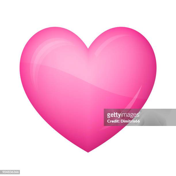glossy pink heart icon on white background - magenta stock illustrations
