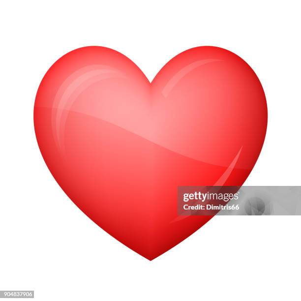 glossy red heart icon on white background - 3d objects stock illustrations