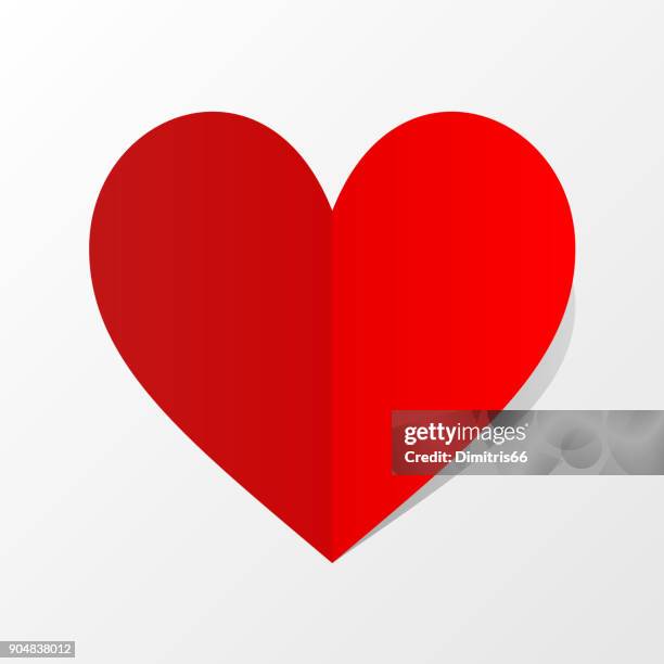 folded red paper heart icon with shadow on white background. minimal flat red love symbol. - flirting stock illustrations