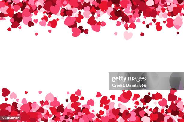 単発愛フレーム - ピンクのハート型の紙吹雪ヘッダーを形成 - フッター背景のデザイン要素として使用するため - valentines day点のイラスト素材／クリップアート素材／マンガ素材／アイコン素材