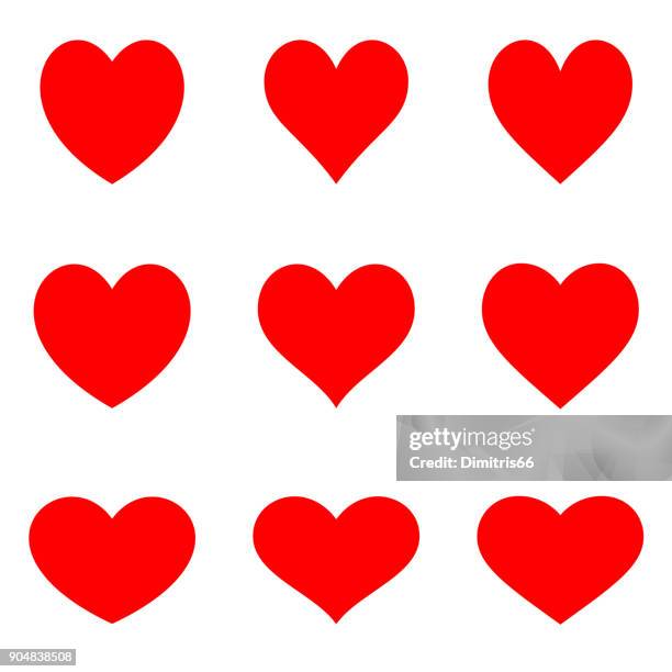 ilustraciones, imágenes clip art, dibujos animados e iconos de stock de corazones rojo simétrico - conjunto de iconos planos - corazon