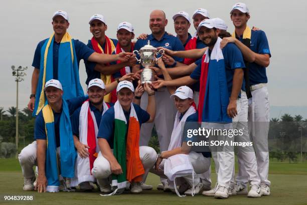 Team Europe seen posing for the photo to record the great moment afetr they won the EurAsia Cup 2018. EurAsia Cup is a biennial men professional team...