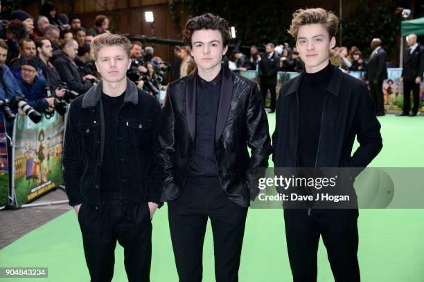 George Smith, Blake Richardson and Reece Bibby of New Hope Club attend the 'Early Man' World Premiere held at BFI IMAX on January 14, 2018 in London,...