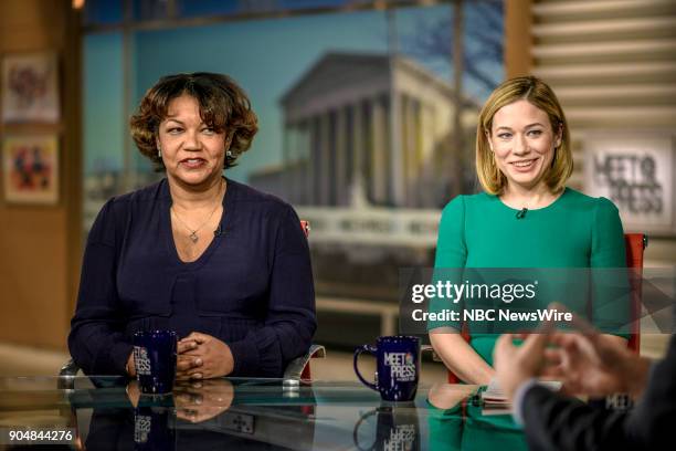 Pictured: Helene Cooper, New York Times, and Elise Jordan MSNBC, appear on "Meet the Press" in Washington, D.C., Sunday, Jan. 14, 2018.