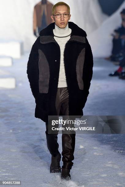 Model walks the runway at the Ermenegildo Zegna show during Milan Men's Fashion Week Fall/Winter 2018/19 on January 12, 2018 in Milan, Italy.