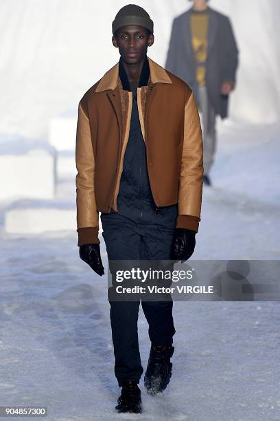 Model walks the runway at the Ermenegildo Zegna show during Milan Men's Fashion Week Fall/Winter 2018/19 on January 12, 2018 in Milan, Italy.