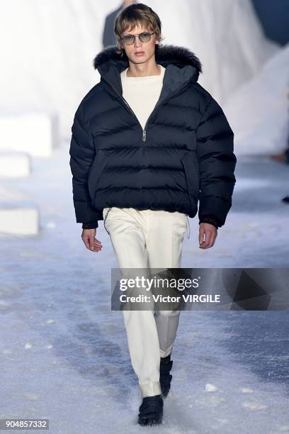 Model walks the runway at the Ermenegildo Zegna show during Milan Men's Fashion Week Fall/Winter 2018/19 on January 12, 2018 in Milan, Italy.