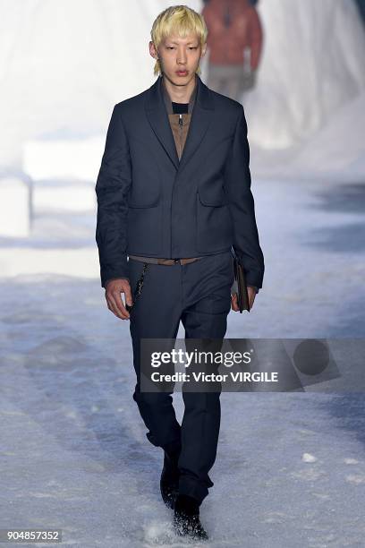 Model walks the runway at the Ermenegildo Zegna show during Milan Men's Fashion Week Fall/Winter 2018/19 on January 12, 2018 in Milan, Italy.